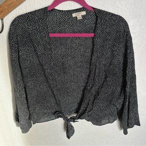 LOFT polka dot speckled tie front cardigan